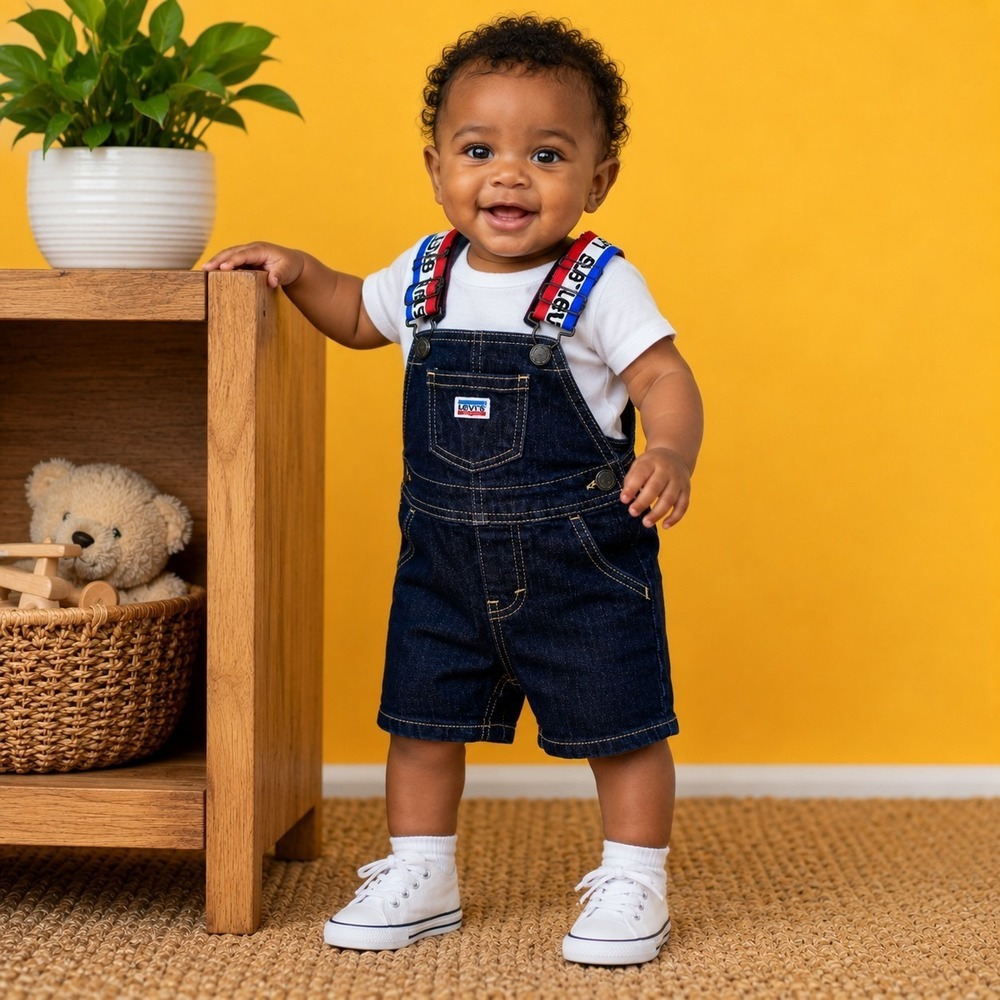 Levi's Baby Boy Shortalls 9M Denim Logo Classic Y2K Babycore Playdate Photoshoot